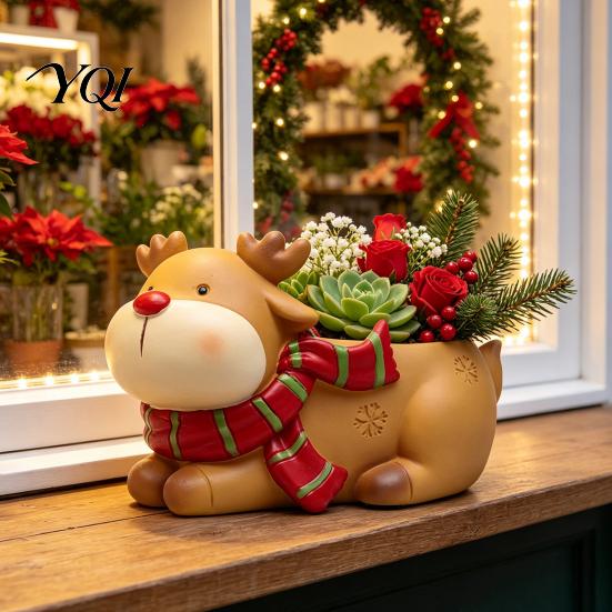 Unique Animal Shaped Pots Cute Christmas Succulent Planter, Small Plant Pot for Planter Indoor Home Desktop Decor, Gift Lovers Resin Containers