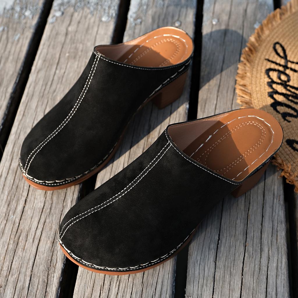 Gepolsterte Damen Sandalen Stilvolle Damen Mules mit Keilabsatz und Blumenmuster Hohl geschnittenes Obermaterial für Sommer Straßenfeste Herbstveranstaltungen