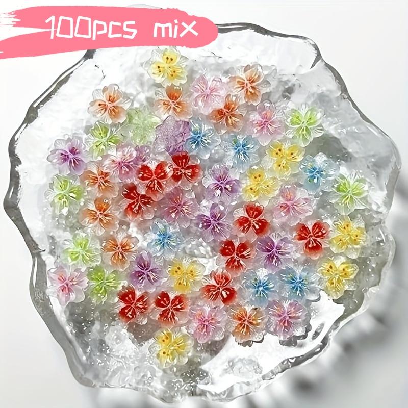 

100/200pcs 3D Flower Nail Charms Ice Translucent Flower Nail Charms Flower Nail Art Charms Luminous Flower Nail Designs Resin Pe