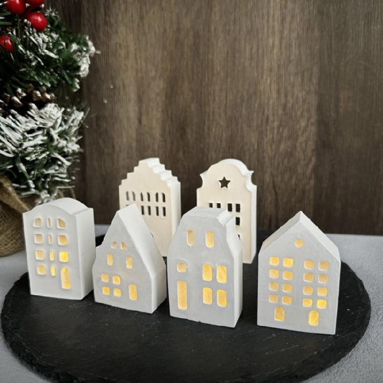 Silicone Mold for Tealight Holder Decoration 4 Grid House Shaped Atmosphere Light Making Molds Jewelry Making Supplies