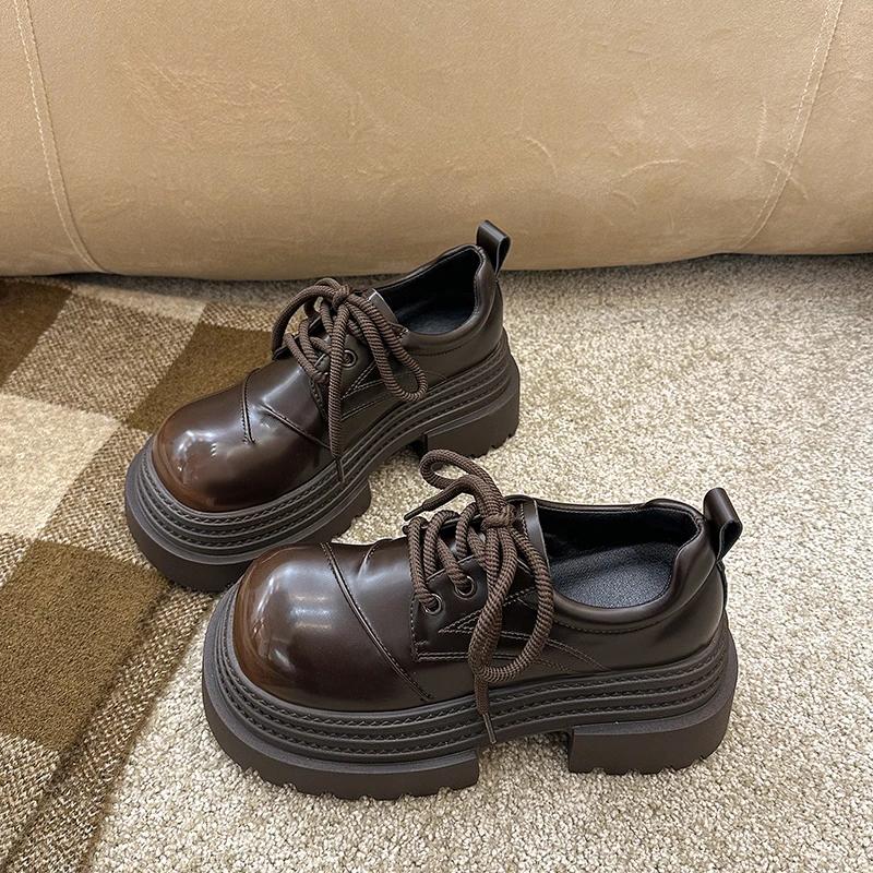 

Модная весенняя новинка, туфли-лодочки на толстом каблуке, женская мода, круглый носок, глубокий вырез, шнуровка спереди, толстая подошва, нескользящие лоферы 40