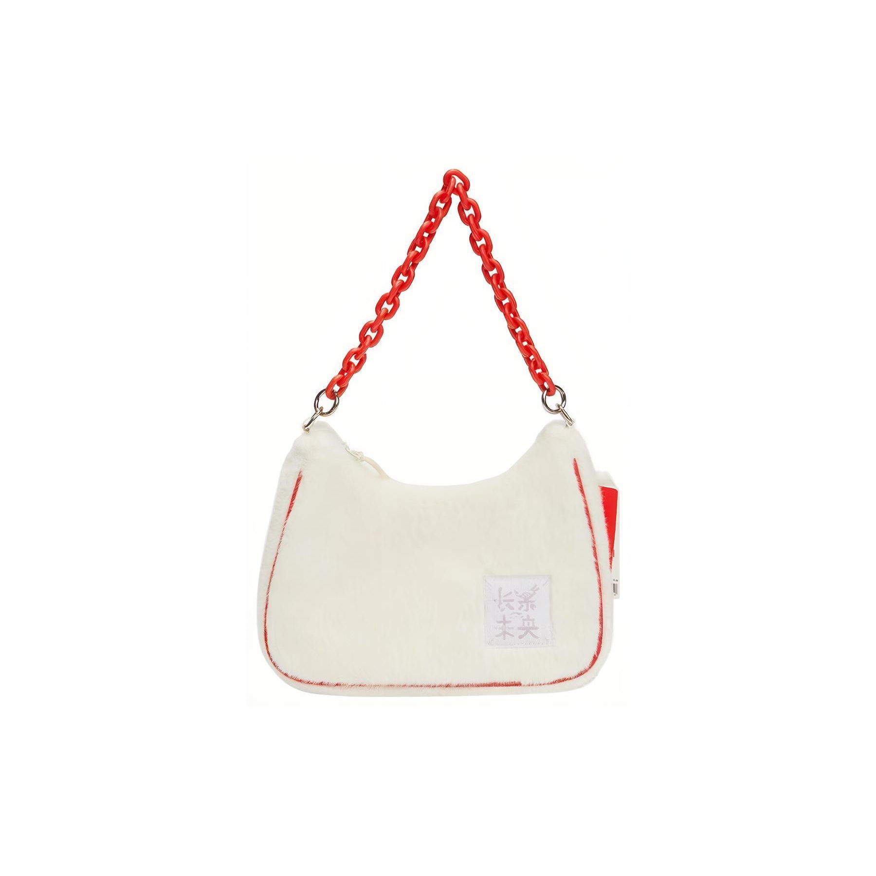 Li-Ning Chinese Culture Series Chain Decoration Zipper Closure Fabric Crossbody Shoulder Bag Women Bags White ABDS645-2 White