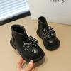 2024 Neue Mädchenstiefel Vielseitiger Blumendruck Schleife Schlichte Kinder Stiefeletten Seitenreißverschluss Mode Kinder Chelsea Boots Drop Shipping