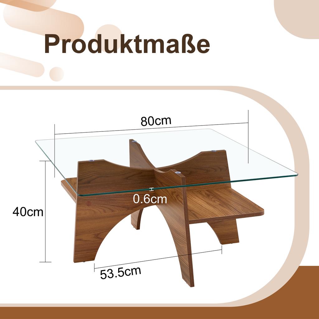 Modern Square Side Table Made of Safety Glass - 80 cm Side Length. Ideal for Dining Room, Living Room, Office and Much More.