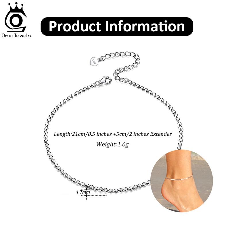 ORSA JEWELS 925 Sterling Silver New Trendy Flat Beads Chain Anklet Female Simple Temperament Sexy Hot Chain Ankle Jewelry SA13