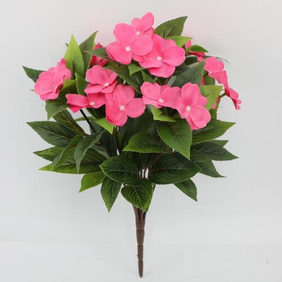 8 Bundles Artificial Impatiens Flowers for Outdoors UV Resistant Faux Impatiens Bushes Fake Silk Shrubs with Stake for Outside Front Porch Garden