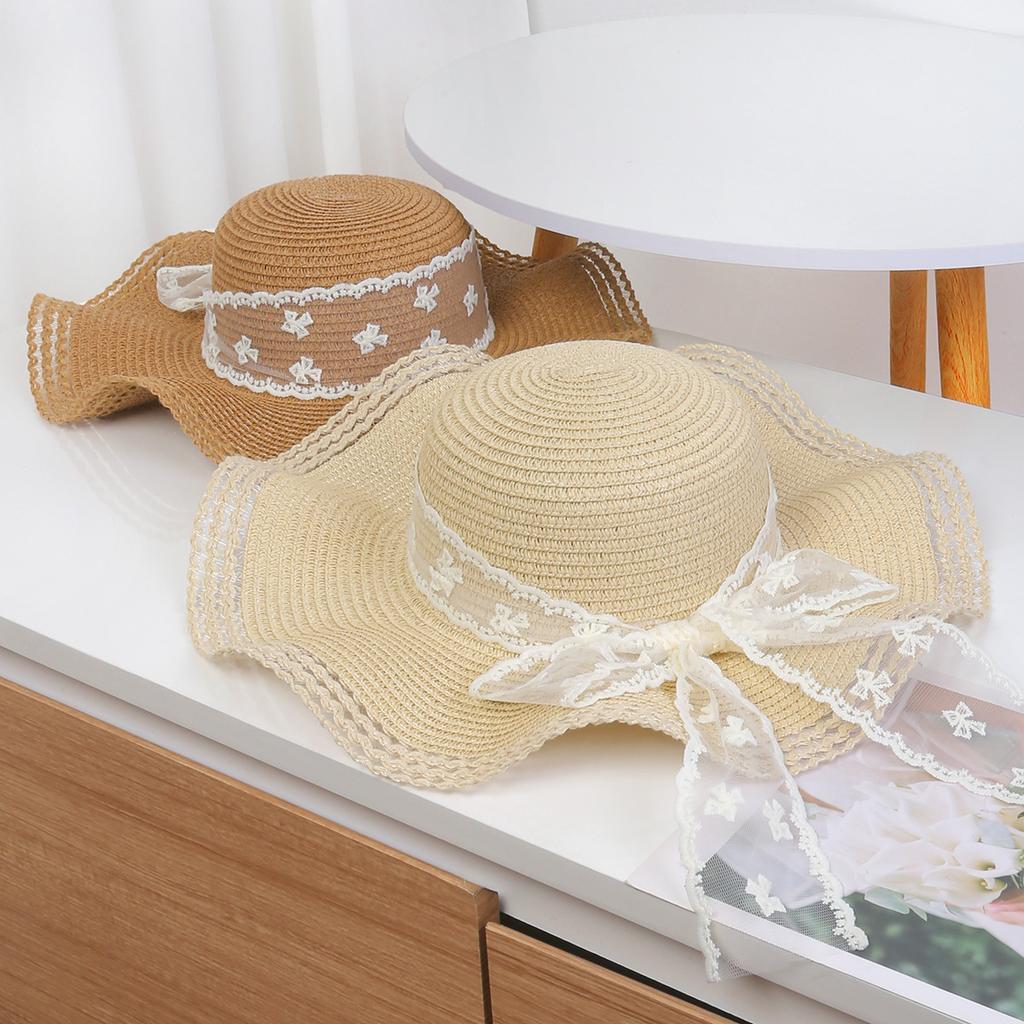 New Spring and Summer Bow Ribbon Straw Hat for Women's Beach Outings, Wide-brimmed Face-enhancing Straw Hat, Sun-protective Sun Hat