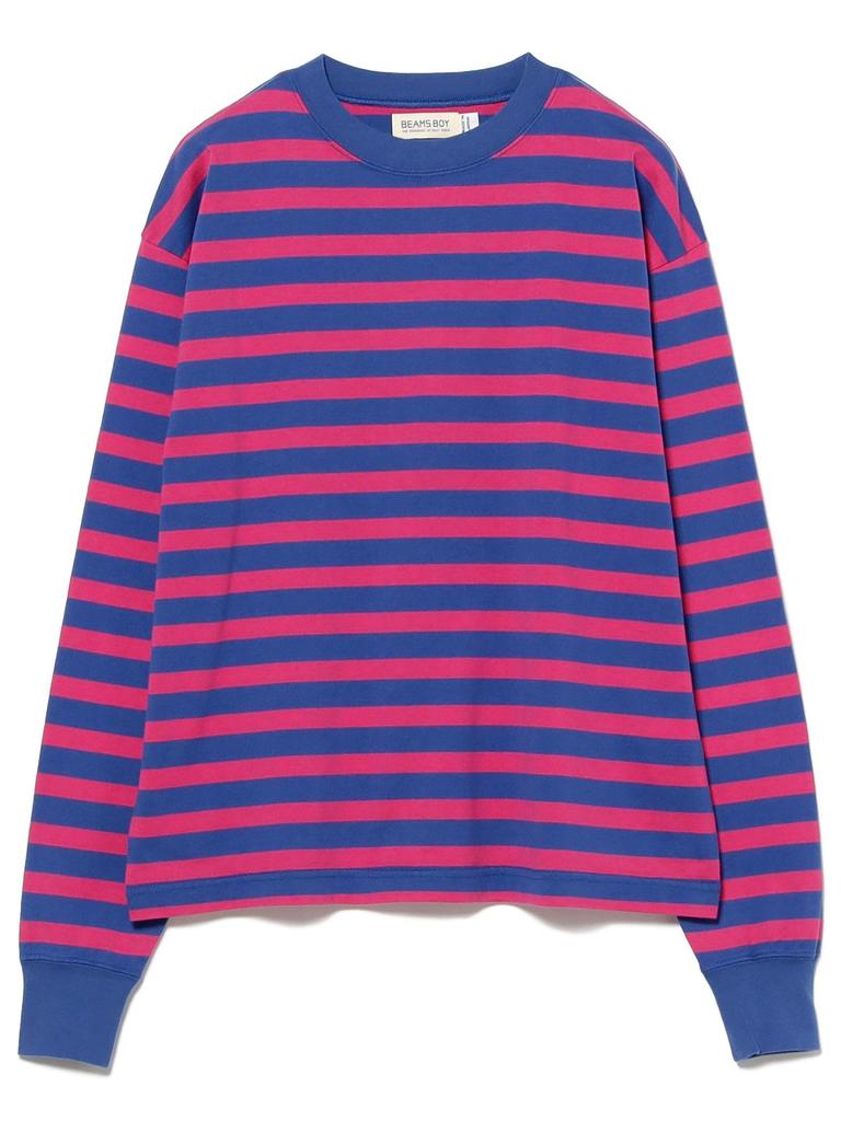 Beams Boy Women's Basic Striped Long Sleeve L/S Tee, Blue/Pink, Free Size