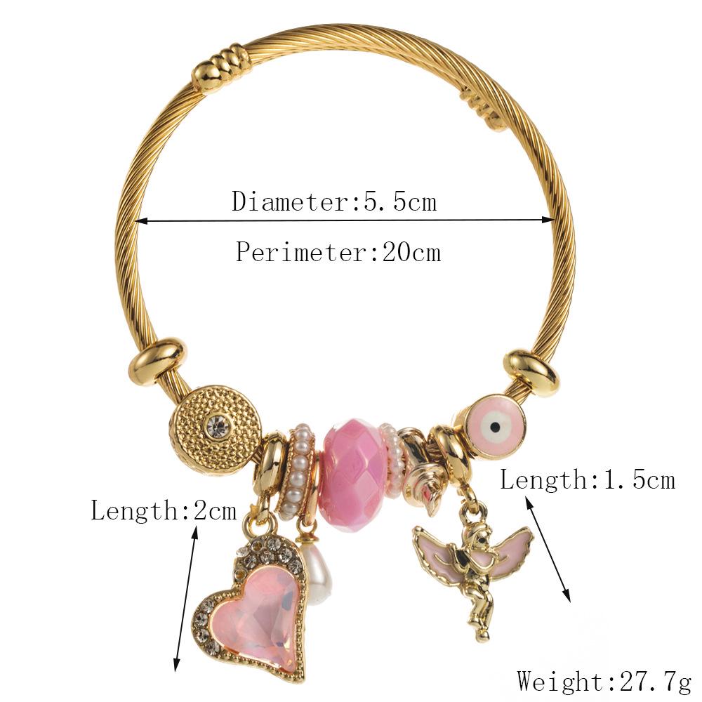 Panjia Dora Stainless Steel Love Heart Angel Bangle for Women - DIY Handmade Beaded Alloy Accessories