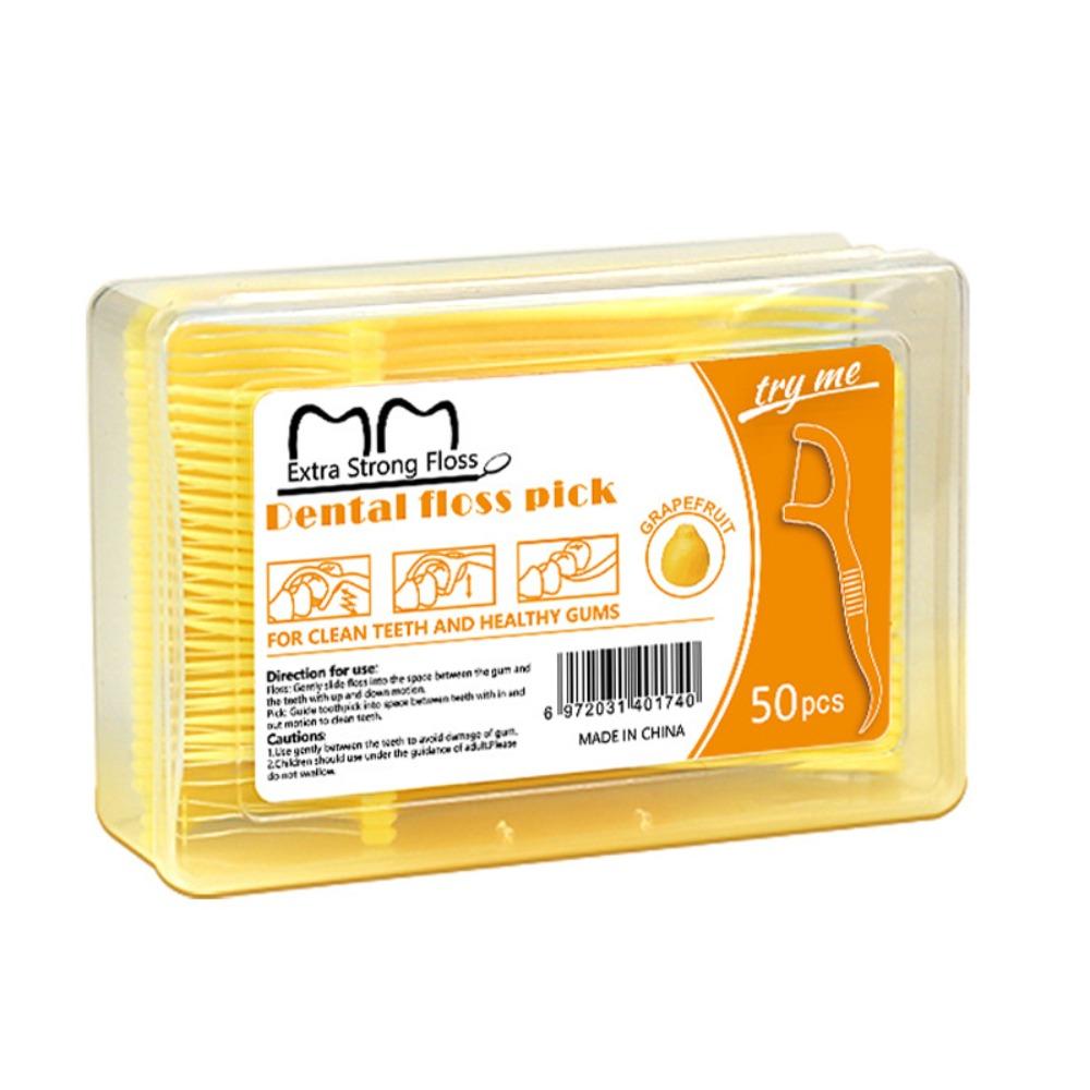 Portable Dental Floss Stick 50 Sticks/Box Teeth Cleaning Tool Fruit Flavored Floss  Oral Care