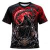 New Men's Halloween Crew-Neck Short-Sleeve T-Shirt Grim Reaper Scythe and Skeleton Print Crew-Neck Short-Sleeve Men's Top