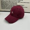 Old ripped burgundy baseball cap retro letter embroidery soft top cap trendy brand street versatile shade