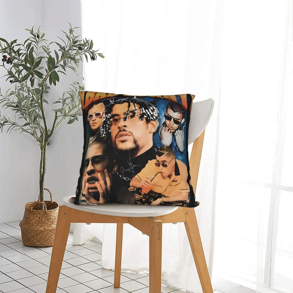 Bad Bunny Hiphop Vintage Quadratische Kissenbezüge Kissenhülle Lustiger Reißverschluss Dekor Kissenbezug für Sitz 18"x18"""