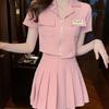 Stylish Korean Summer 2026 Petite Two-Piece: Short-Sleeve Top & Pleated Skirt Suit