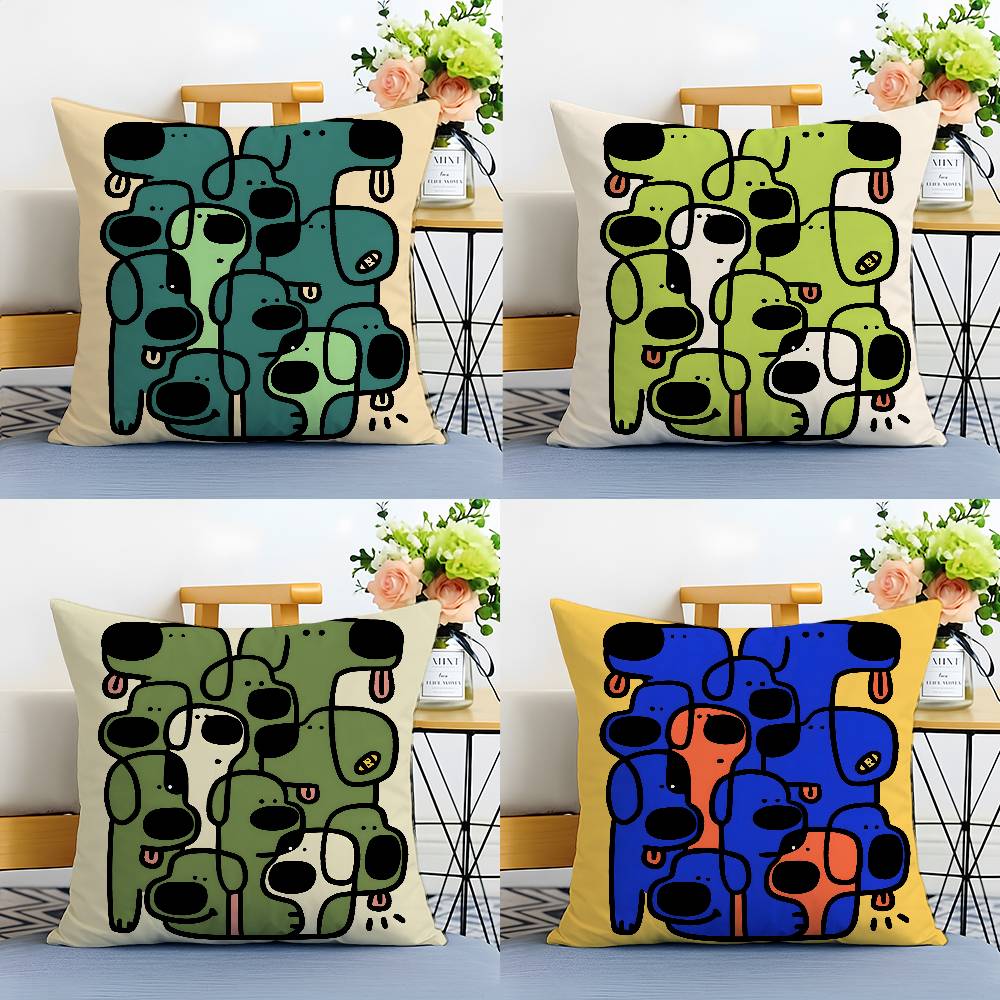 Abstract Funny Creative Dog Cartoon Pillow Case Anti-dustmite Pillowcase Invisible zipper silky short plush Sofa cushion cover