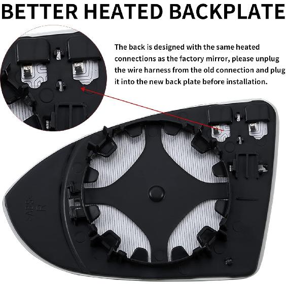 Passenger Side Mirror Replacement For Volkswagen VW Golf MK7, GTI, R, SportWagen, Alltrack, Jetta - Right Heated Mirrors Glass