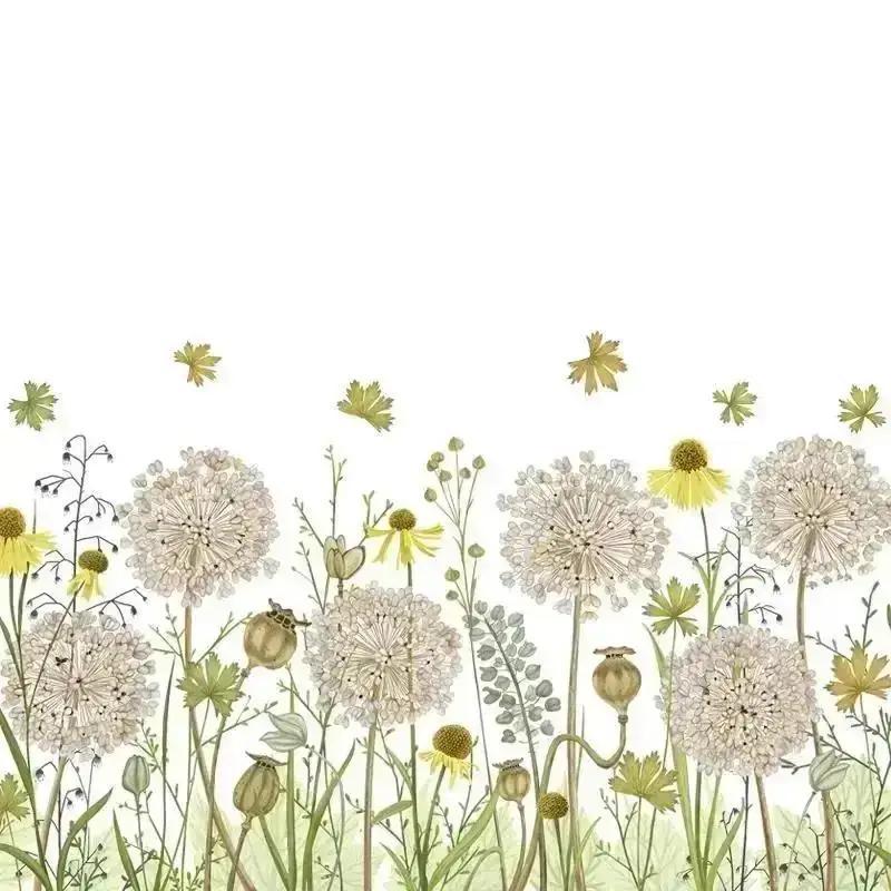 Retro Pastoral Art Dandelion Wall Stick Living Room Bedroom Restoring Garden Art Plant Flower Self-stick Wall Decoration Paper