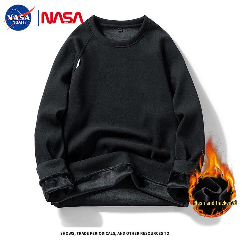 NASA NOAH Men's Solid Color Fleece Lined Crewneck Sweatshirt