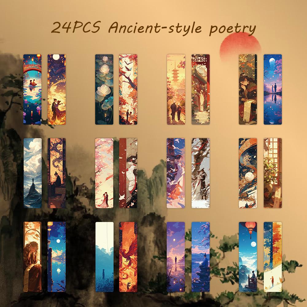 Chinese Ink Painting Bookmarks: 24 Sheet Set of High Aesthetic Student Reading Markers, Perfect As Cultural Creative Paper Gifts