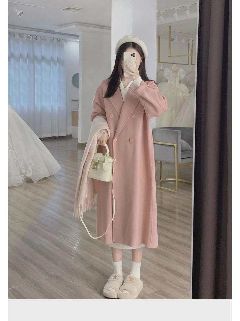 Petite Woolen Coat for Women - 2025 Autumn/Winter, Hepburn & Korean Style (350g)
