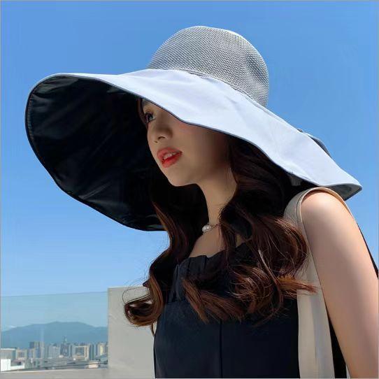 New big eaves bucket hat women's summer sunscreen visor UV protection vinyl upgrade oversized eaves mesh hat