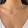 Accessories, Temperament Business Double-layer Necklace, Simple Imitation Crystal Handmade Chain Fringed Necklace Women