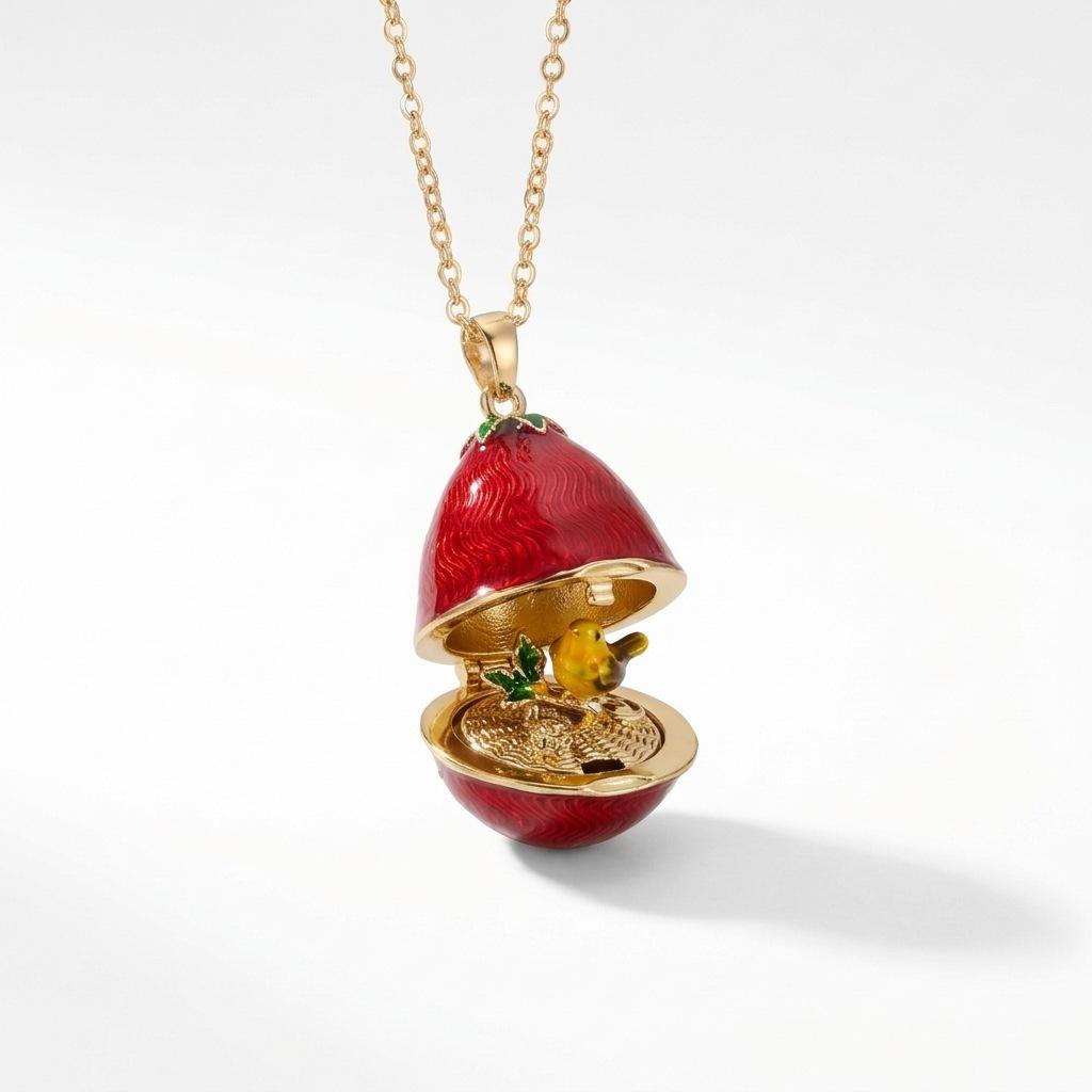 

Stylish And Simple Atmosphere Easter Egg Opening And Closing Necklace Villain Rainbow Horse Pendant Retro Copper Gold-Plated