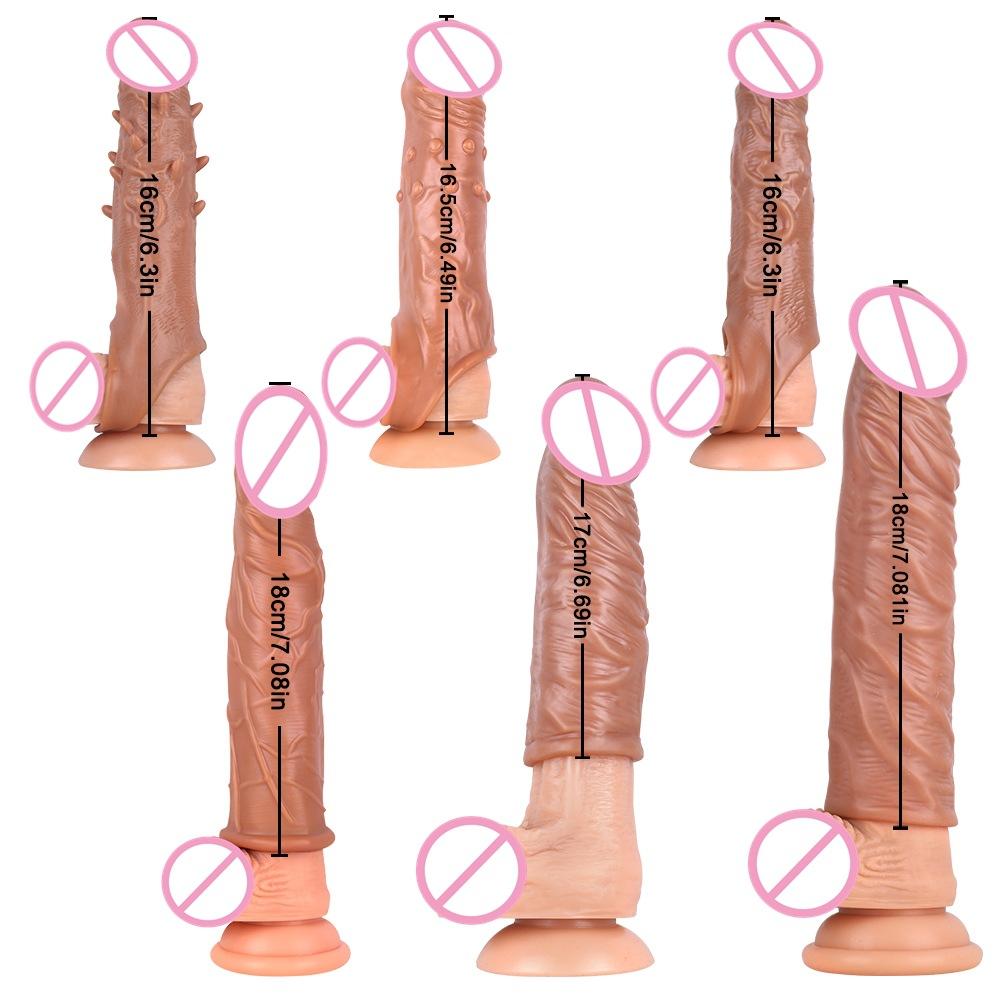 Realistic Penis Extender Cock Sleeve Reusable Condom Silicone Penis Delay Ejaculation Dick Enlargement Extension Man Sex Toys 18