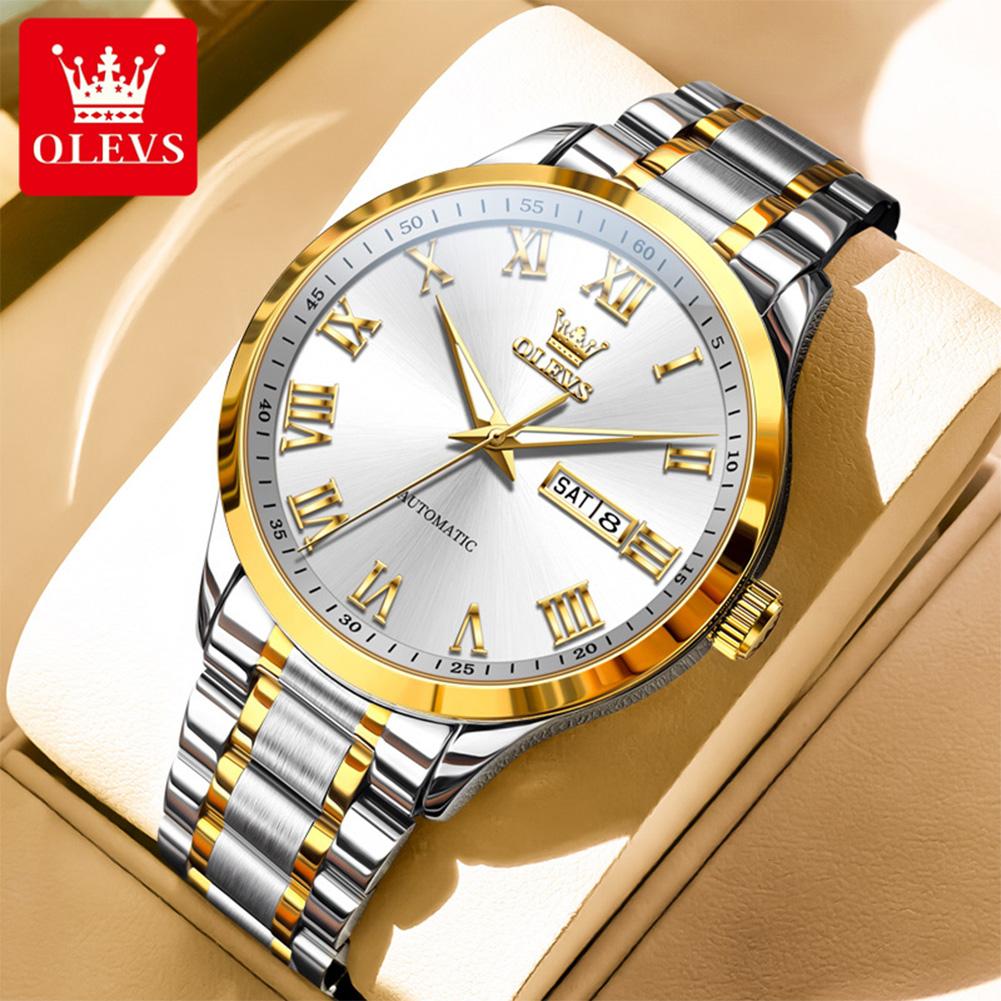 100% Original OLEVS Man Watch 7075 Stainless Steel Waterproof Dual Calendar Luxury Business Automatic Mechanical Watches for Men