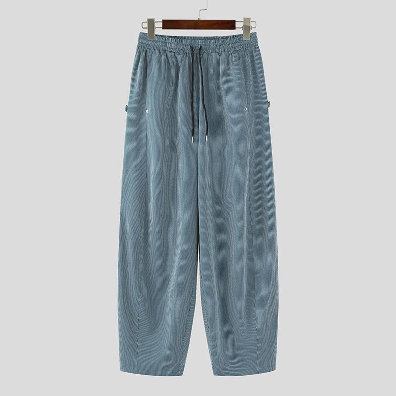 INCERUN Men Drawstring Elastic Waist Striped Casual Loose Harem Pants
