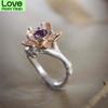 Inel de deget elegant cu floare gravată în două culori safir inele pentru femei inele romantice de logodnă pentru mireasă bijuterii cadou de Ziua Îndrăgostiților elegant