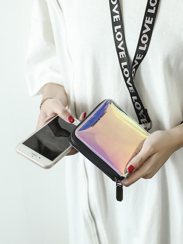 Fashionable Laser Colored Women's Short Wallet PU Leather Large Capacity Multi Card Slot ID Card Holder Long Wallet Coin Purse