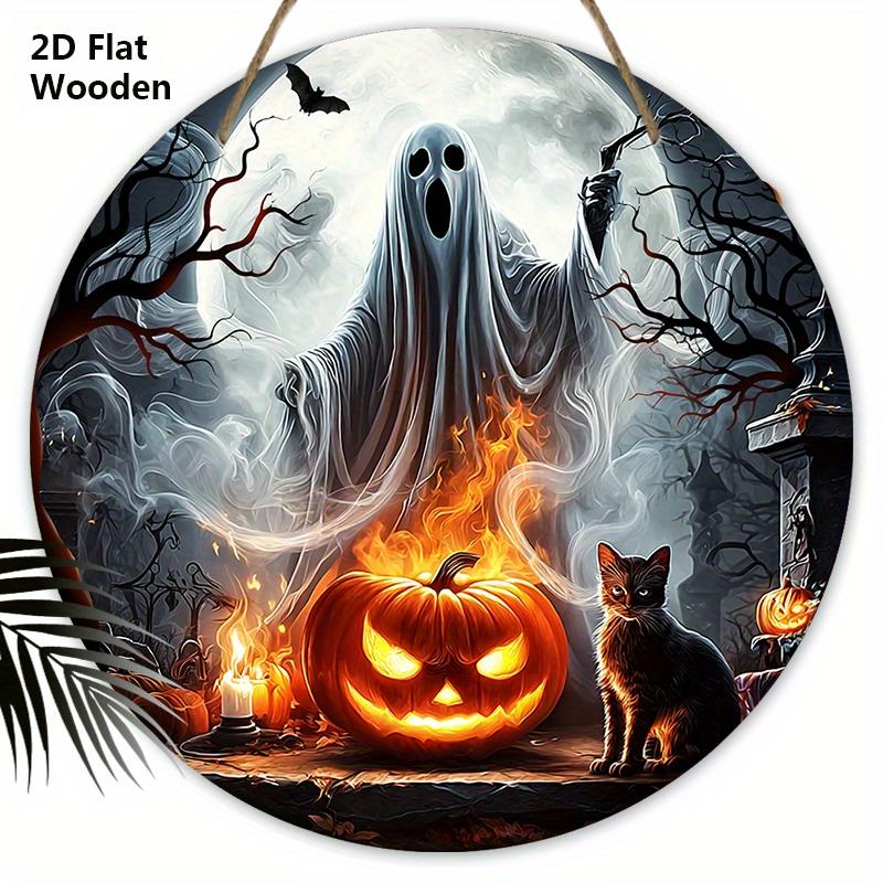 

Wooden Halloween Sign with Terror Ghost & Pumpkin Pattern - Unique Wall Pediments - Ideal for Front Door, Yard, Porch, Room Decor 20cm/7.87in серый
