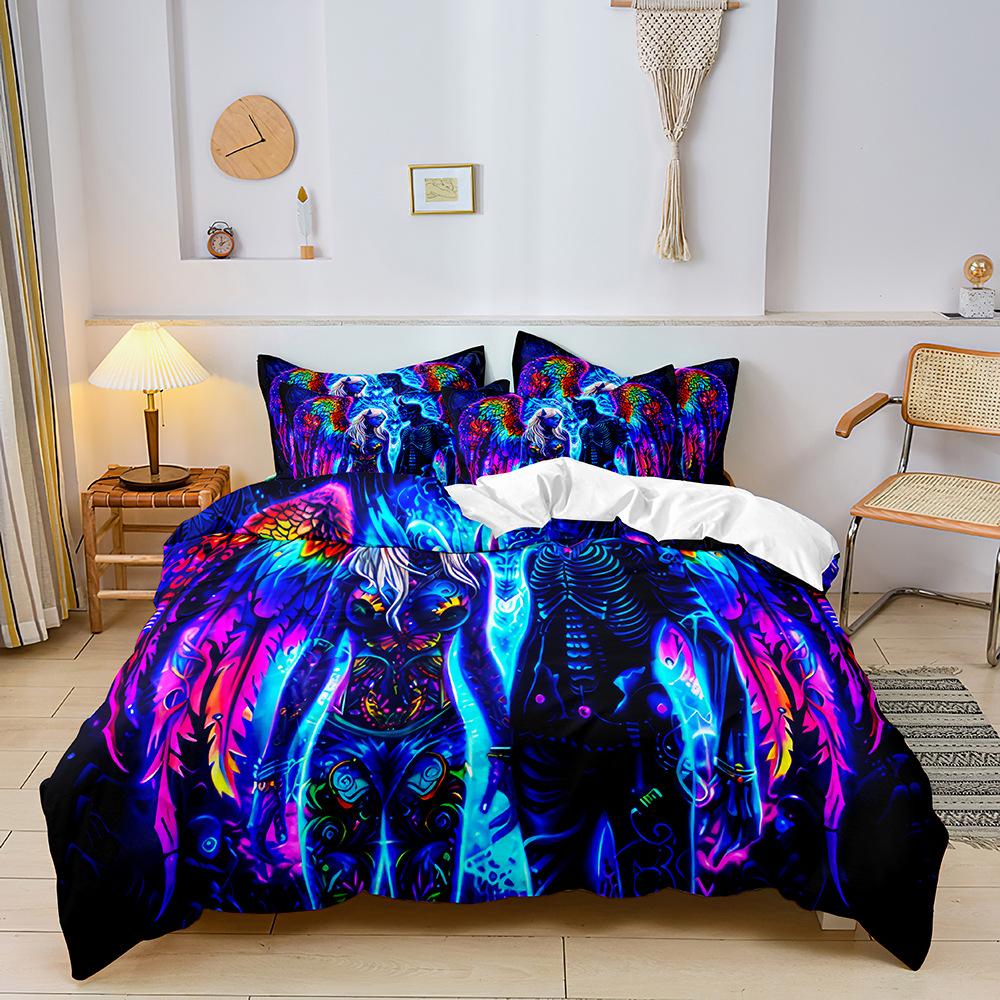 3D Digital Printing Three-Piece Set, Quilt Cover, Bed Sheet, Pillowcase, Cartoon Kit