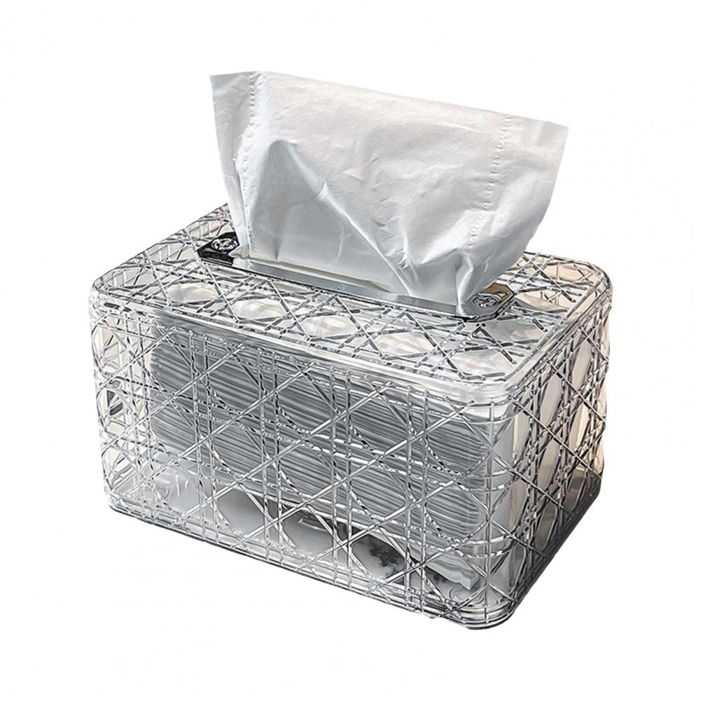Square Tissue Box Tissue Container Transparent Tissue Box Holder with Storage Compartment Lid for Anti-oxidation Moisture-proof