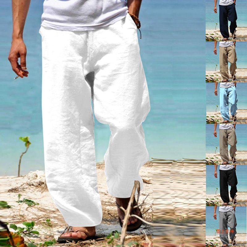 2023 Men's Hip Hop Breathable Cotton Linen Slimming Beach Pants