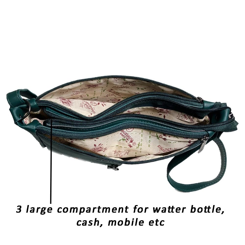 RSINC Cross Body Bag | Structured Shoulder Bag | Faux Leather Casual Flower Print Crossbody Daytrip Shoulder Women Sling Bag |  Z Green Green Bag