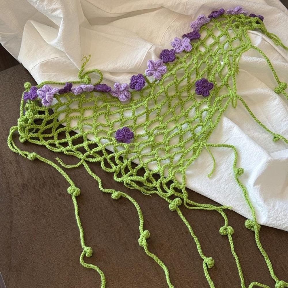 Floral Crochet Triangle Scarf Hip Scarf Mesh Headscarf New Flower Headscarf  Skirt Decor