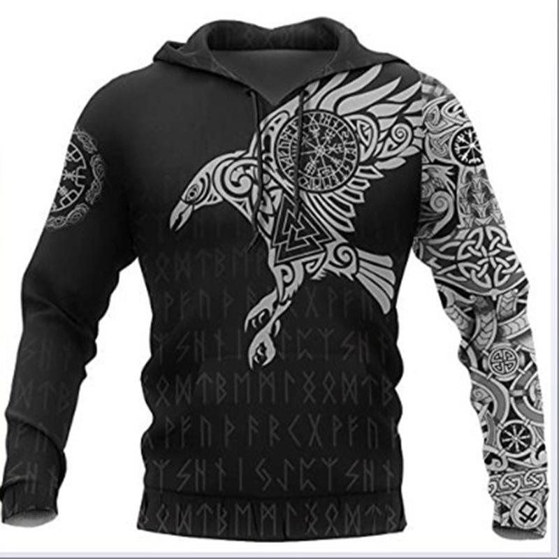 

Новое худи с 3D цифровой печатью татуировки викинга, мужская толстовка свободного кроя S