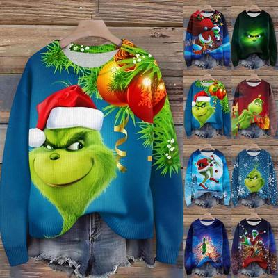 Pulóvre s dlhým rukávom pre ženy s okrúhlym výstrihom, ležérne, roztomilá potlač, pletený nadrozmerný sveter