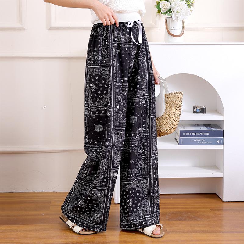 Sommer Damen Eis Seide High-Waist Weite Hosen - Lässig, Locker und Kühl für Zuhause oder Draußen