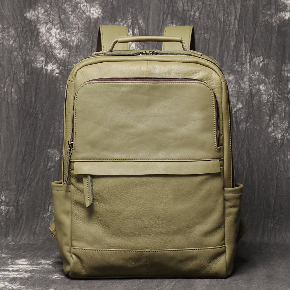 Men S Leather Backpack First Layer Cowhide Leisure Travel Backpack Large Capacity 15 Inch Computer Backpack