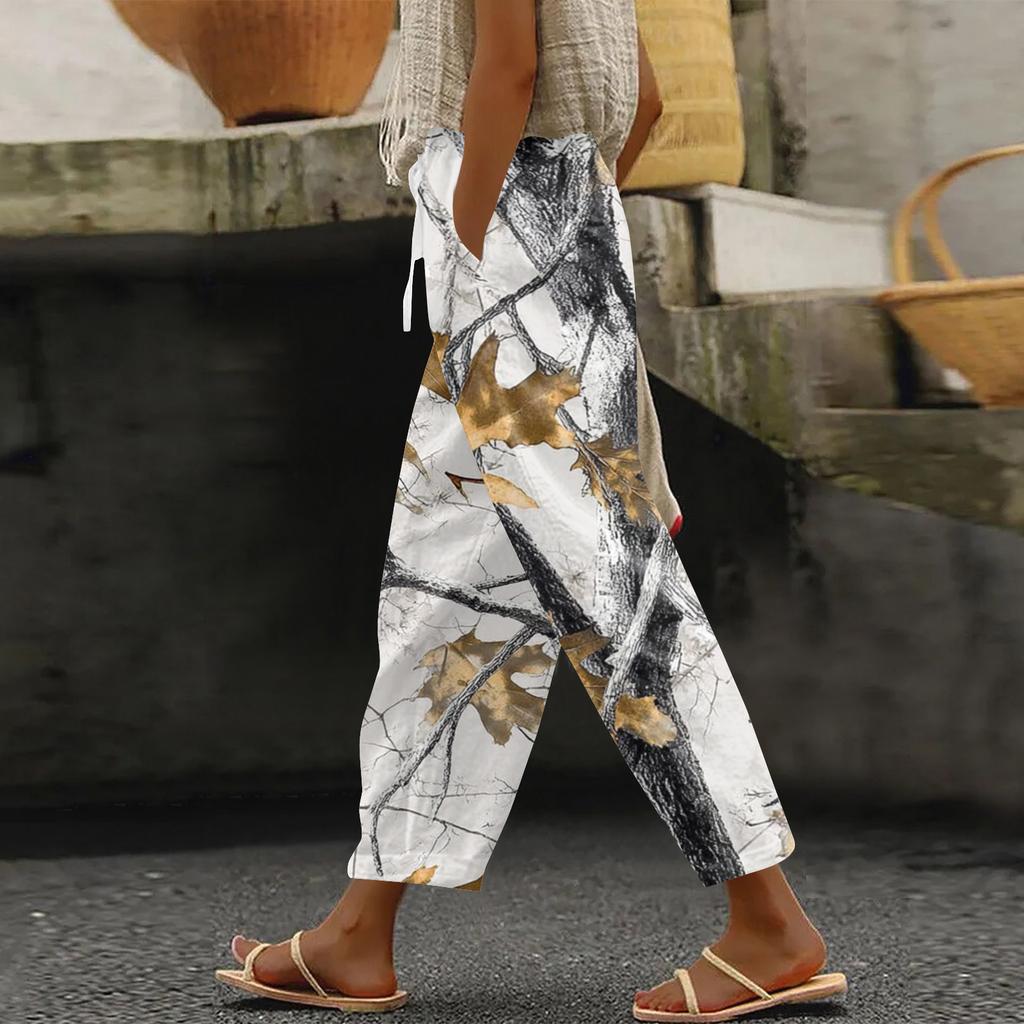Women's Fashion Printed Drawstring Pocket Elastic Waist Casual Pants