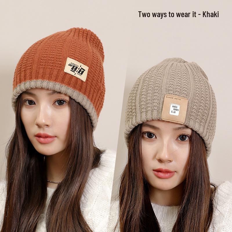 Women's Woolen Melon Cap: Warm, Solid Color Knit Hat for Autumn and Winter Outdoor Wear