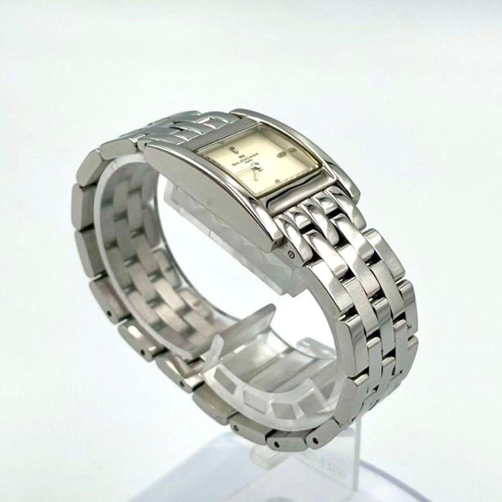 Used 984 New Battery BALENCIAGA Balenciaga Watch Square Quartz Ivory Stainless Steel Silver Ladies