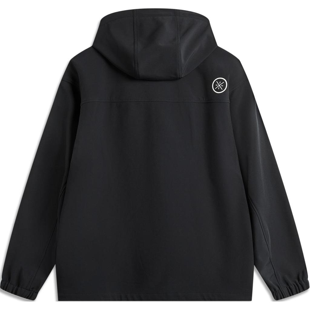 Li Ning Wow Wade Series Water-Resistant Comfortable Casual Hooded Zipper Letter Print Fleece Windbreaker Men Outerwear Black AFDU225-1