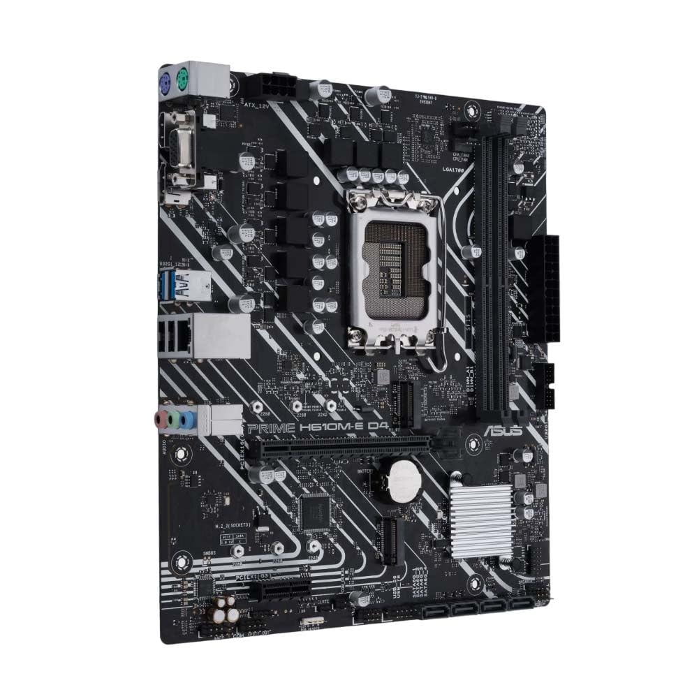ASUS Prime D4 Intel Lga 1700 Motherboard Pcie Dual Realtek 1 Gb USB Gen 1 SATA Com RGB H610M-E Mic-ATX Ddr4, 4.0, M.2 Slots, Ethernet, DisplayPort,