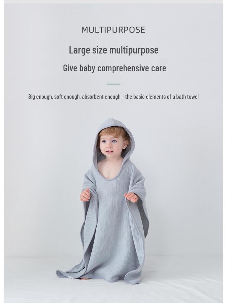 Children's Cotton Gauze Hooded Poncho Bath Towel - Absorbent Wearable Swim Wrap