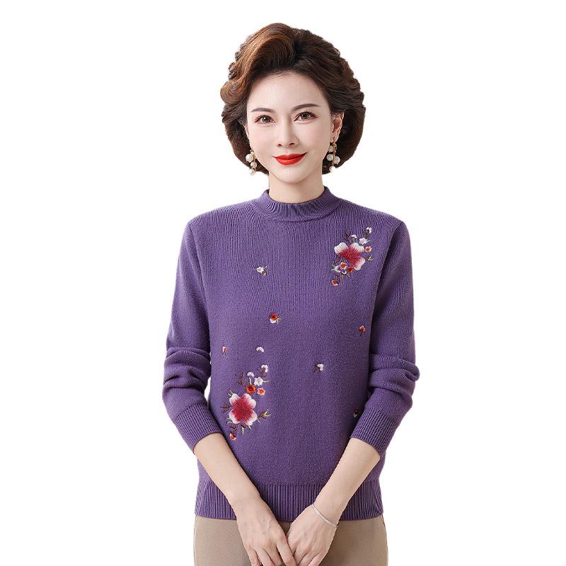 Fleece-Lined Knitted Sweater: Warm Winter Base Layer for Middle-Aged and Elderly Women