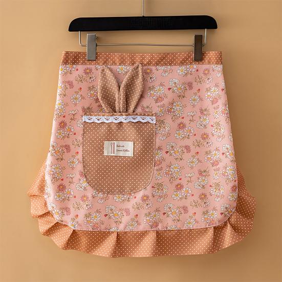 Bunny Ear Half Apron with Pockets Water-Resistant Waist Apron for Kitchen Gardening Adjustable Ties Cute Floral Print Cooking Apron